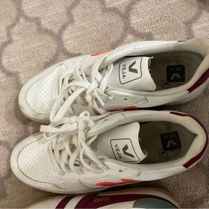 Veja White Sneakers with Red and Orange Details